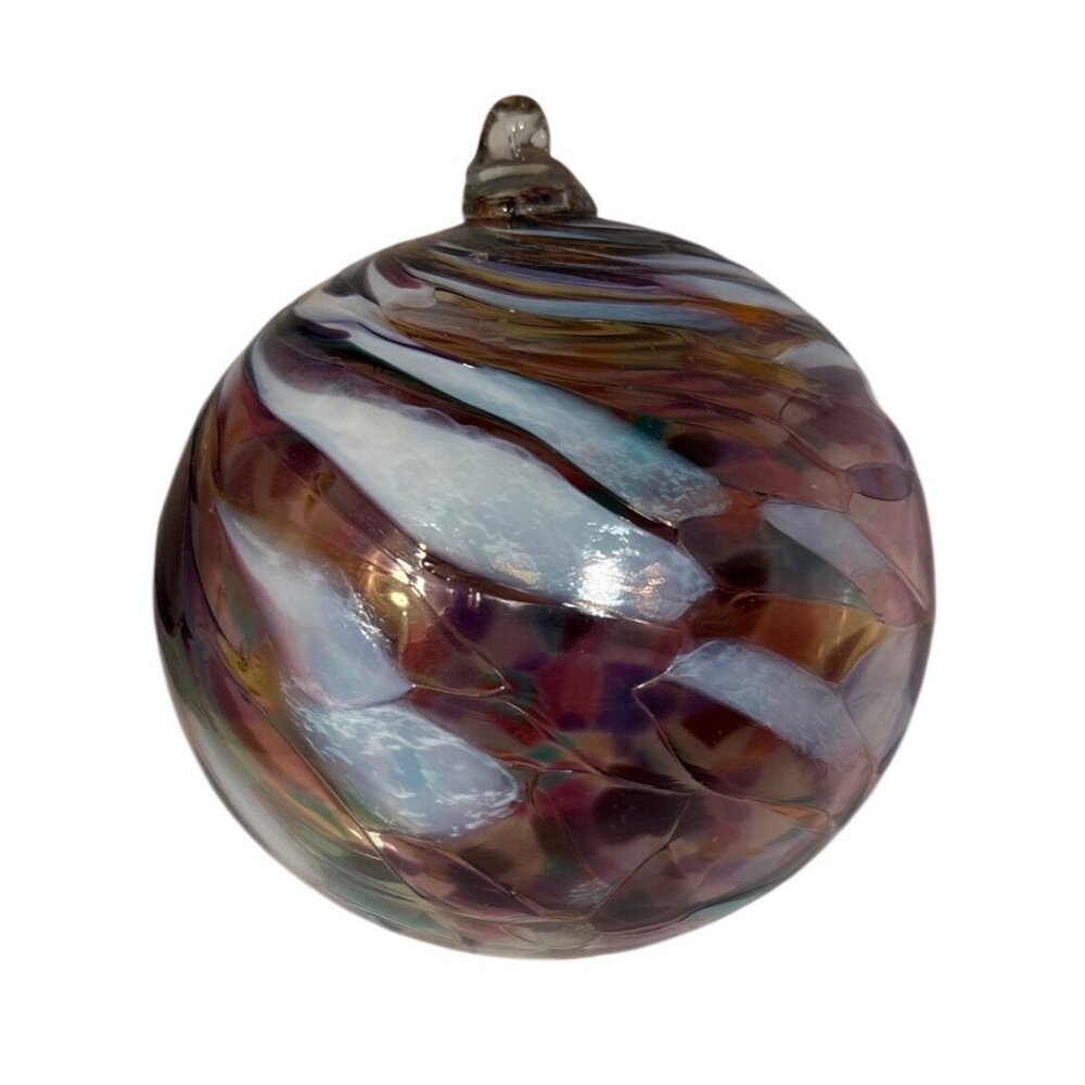 Friendship Ball Glass Ornament Hand Blown Iridescent 4" Multicolor Swirl Design